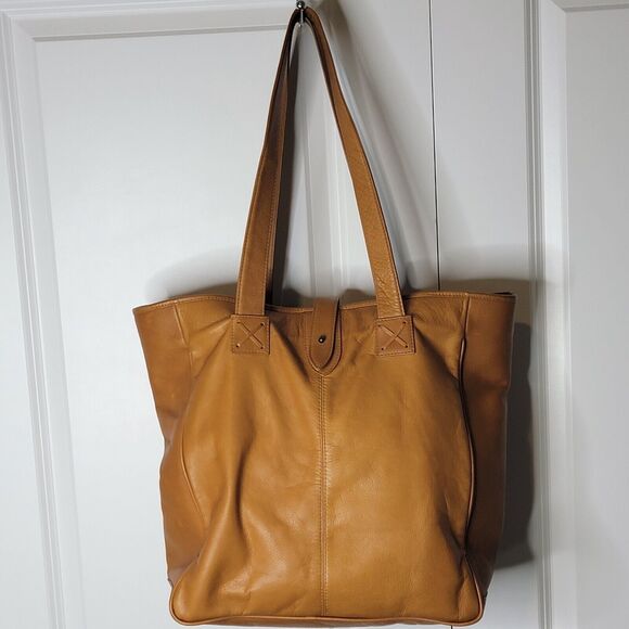 CLAVA Handcrafted in Columbia Leather Everyday Square Large Tote Cognac Brown - Picture 1 of 16